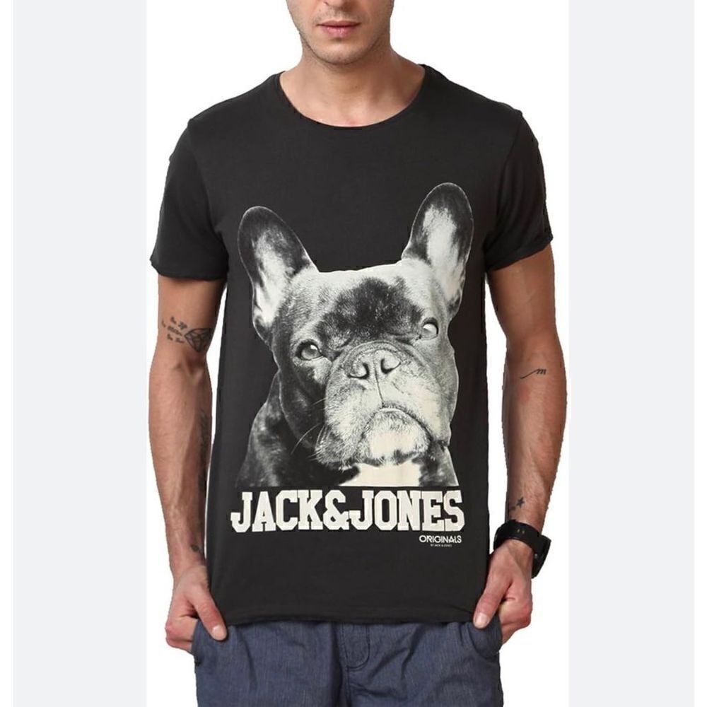 Jack and Jones Distressed Boston Terrier TShirt, Large